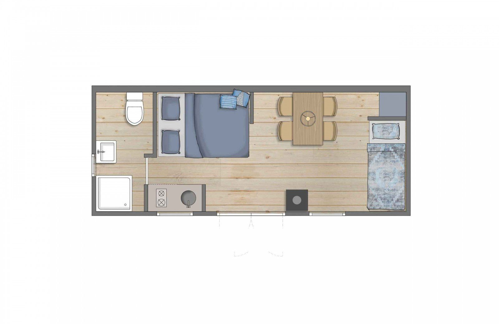 Polderlodge 4 personen binnenkant plattegrond