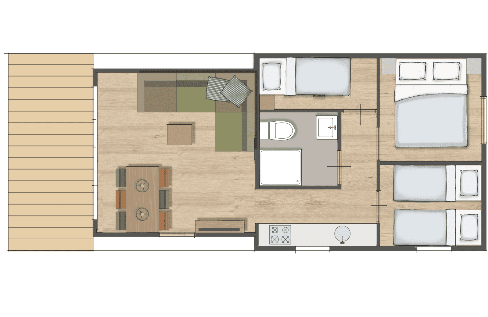 Stip de pony lodge 6 personen plattegrond